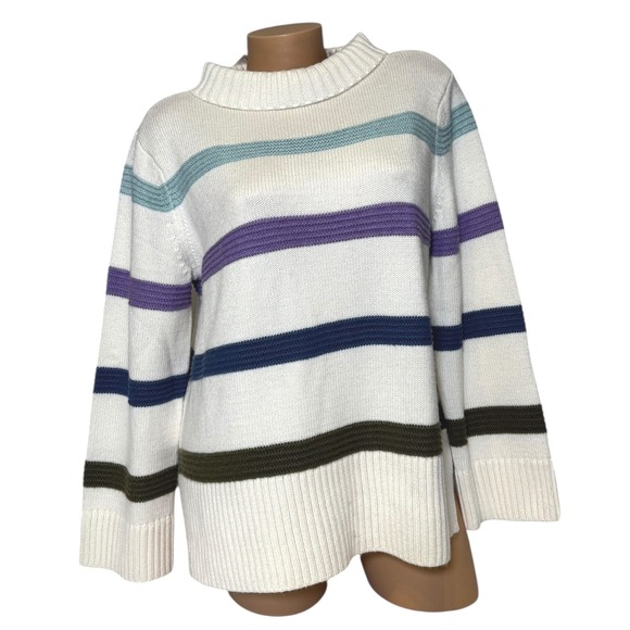 Talbots Sweaters - Talbots Womens Size‎ LP Striped Mock Neck Sweater Cream Purple Blue Green